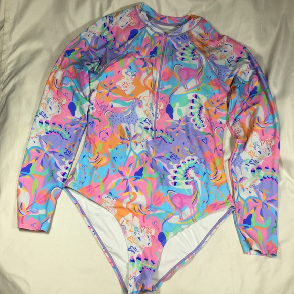 Stylish Swimwear Unicorn Multicolor Long Sleeve Rashguard Swimsuit L - Picture 1 of 8